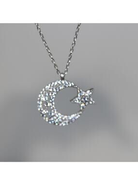 Brilliant Crystal 925 Sterling Silver Moon & Star Necklace Turkish Flag
